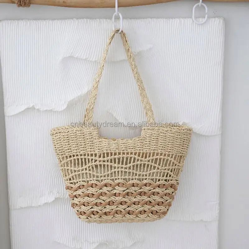 women Luxury Beach Summer Rattan Woven large Straw Tote  Handmade knitting Marocco Shoulder summer beach Bags for vacation
