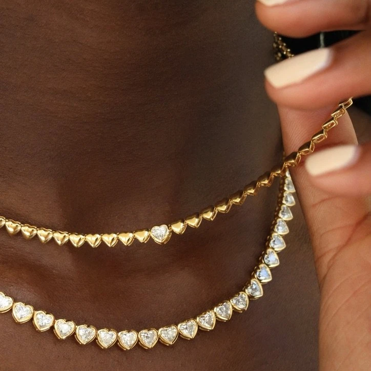 Luxury Gold Cubic Heart Necklace High Polished Bezel Setting Cubic Zirconia Fashion Jewelry For Engagement