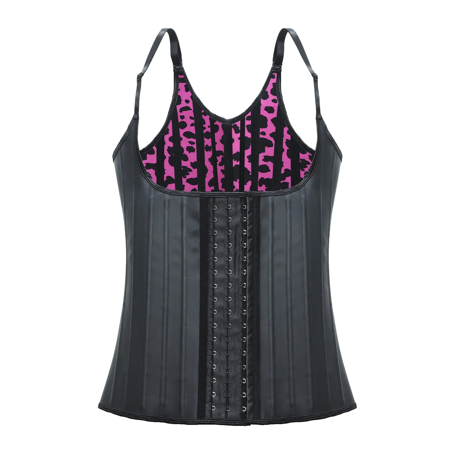 Hot Sale Women Zip Spaghetti Straps Rubber Belt Glossy Latex Shapewear Vest Corset