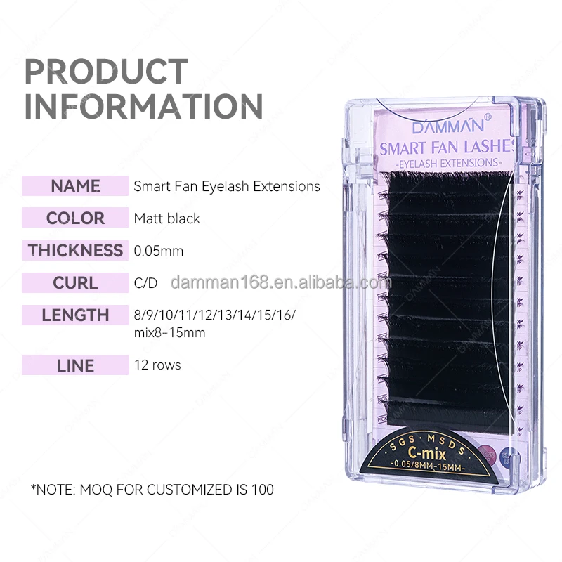 DAMMAN V Shape Eyelashes Private Label Smart Lashes Auto fans Lashes Korean PBT Fiber Easy Fans For Eyelash Extensions