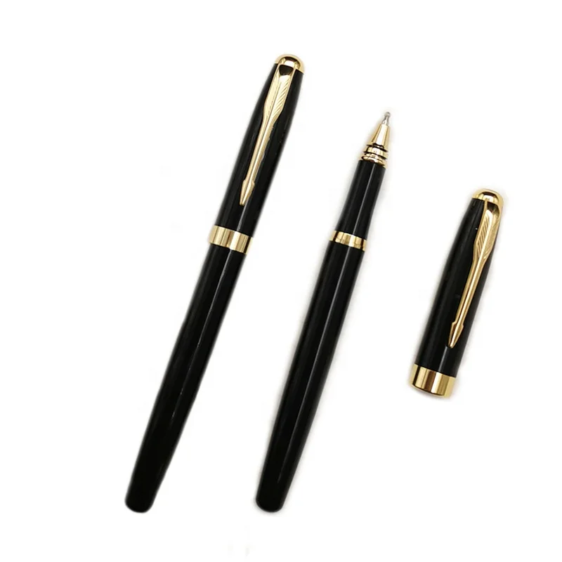Luxury Hot sale high quality black gold plating metal roller pen with custom logo color