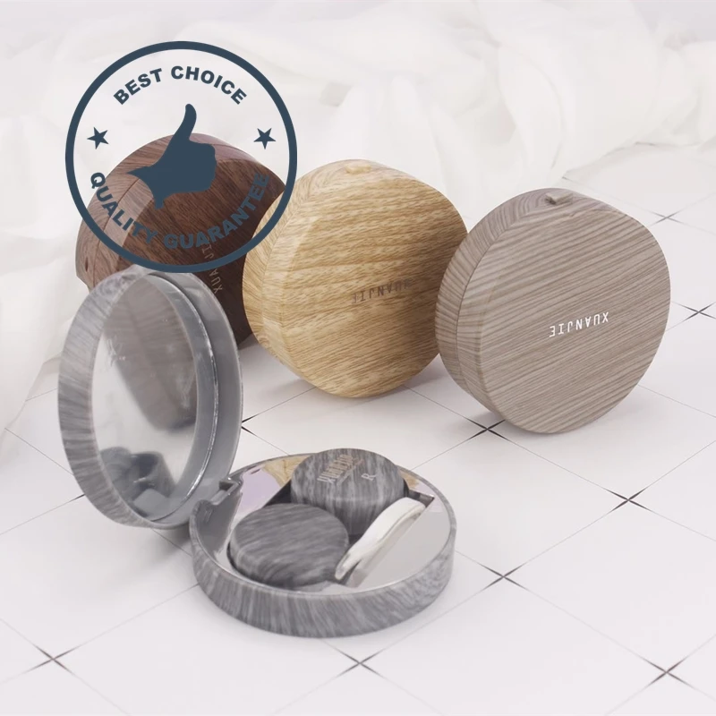 
Eyewear accessories custom portable plastic colorful eye contact lens case Wood grain Personalized Luxury Unisex eyeglass 