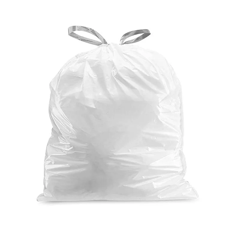 Custom kitchen compostable biodegradable ldpe hdpe recycled plastic gold white thickened drawstring garbage bag with drawstring