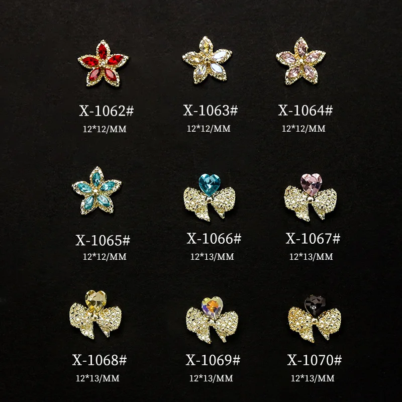 Factory Wholesale Alloy Bow Charms for Nails Bowtie Bowknot Nail Studs Rhinestone for Women Girls Nail Art
