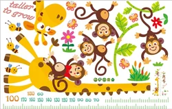 SK9292 Deer Monkey Vinyl Wall Decals Growth Chart Kids PVC Stickers