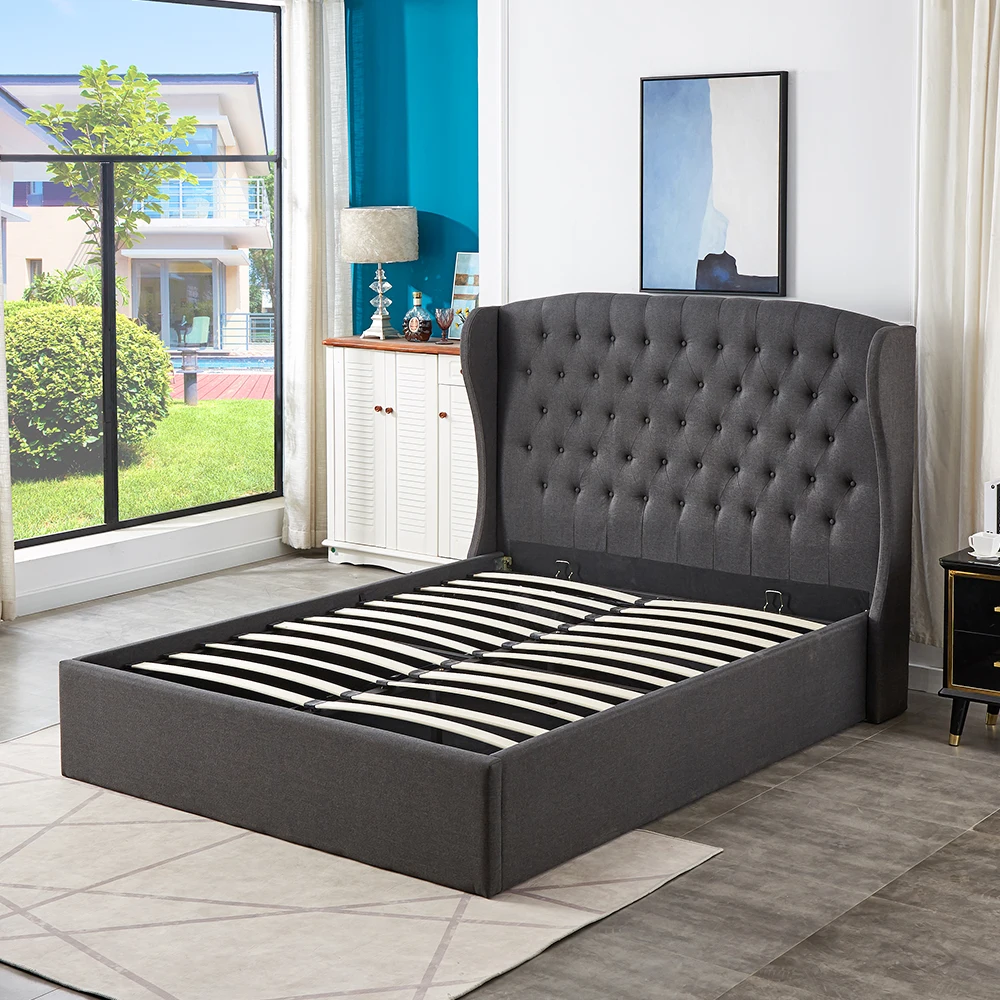 upholstery bed , malaysia furniture , platform tufted bed , Bedroom