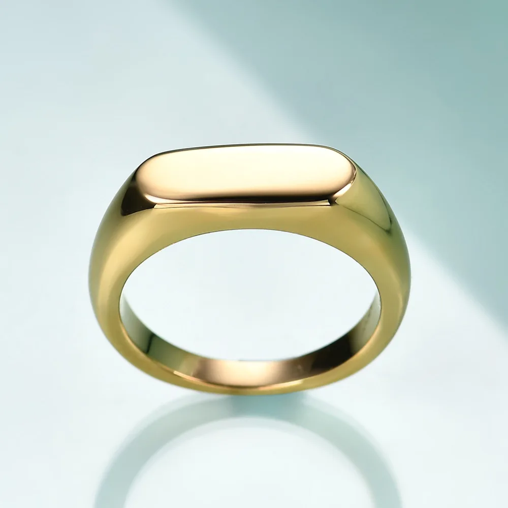 Trendy Personalized Tarnish Free Waterproof Fashion Gold Plated Stainless Steel Custom Signet Blank Laser Engraving Rings