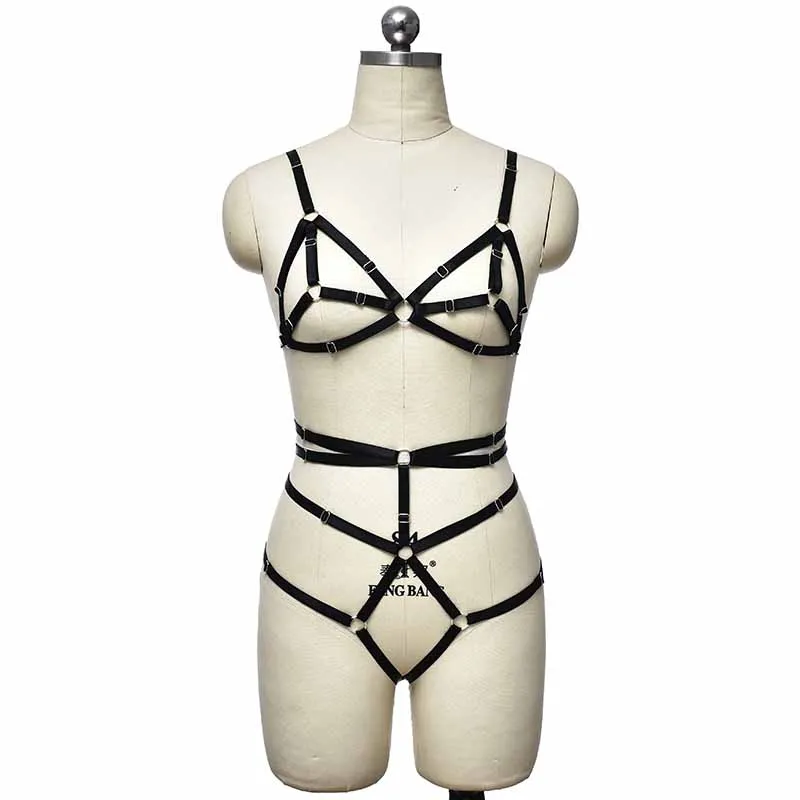 2021 Black body Harness Sexy set bondage garter belt Transparent women gothic Bra Brief Sets  N0287