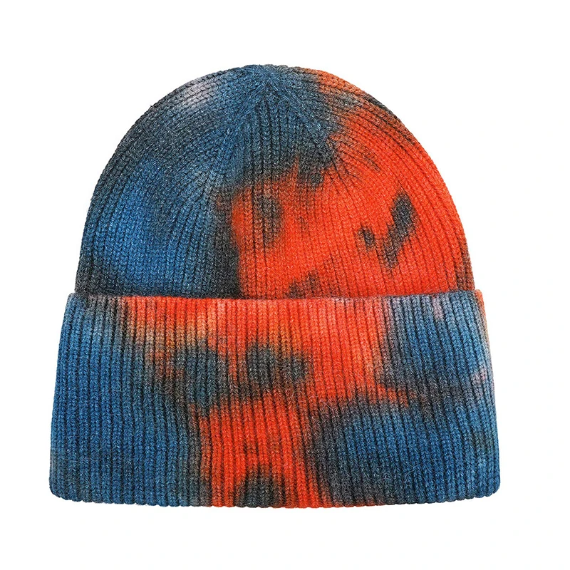 Women Tie Dye Solid Cuffed Beanie Custom Winter Knit Hat Dark Warm Skull Cap