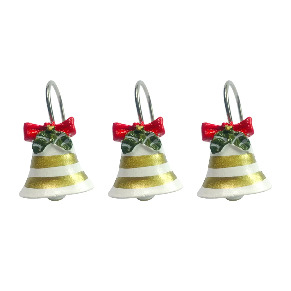 Decorative Rust Proof Christmas Bells Shower Curtain Ring Gifts Bowknot Shower Curtain Hooks Set of 12