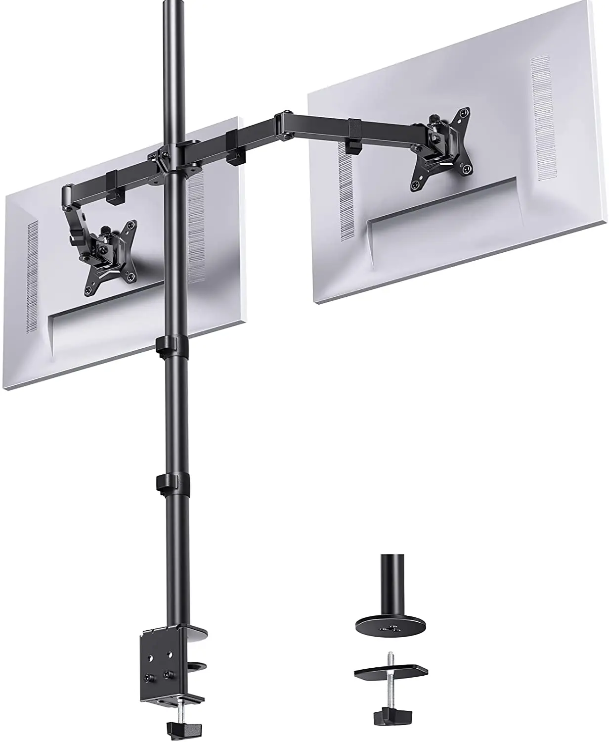 MG Extra Tall Dual Monitor Stand Up Desk Mount Extra Tall 32 inch Pole Fully Adjustable Stand for up to 27 inch Screens