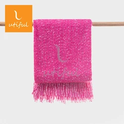 Warm stripe dots melange woven acrylic mohair throw blanket with tassels