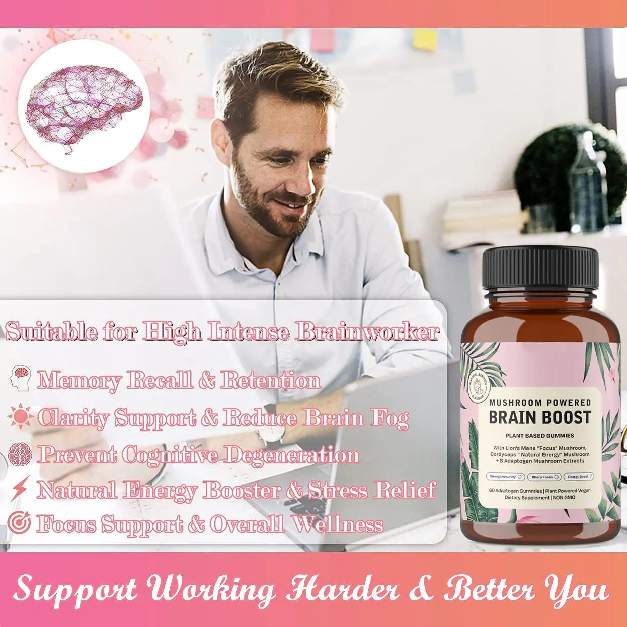 Complex Mushroom Gummies Boosting Energy Memory Brain Boost Vegan Complex Mushroom Gummy Supplement