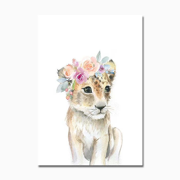 Painting Wall Pictures Kids Baby Bedroom Decor Flower Animal Canvas Poster Lion Zebra Elephant Giraffe Nursery Wall Art Print