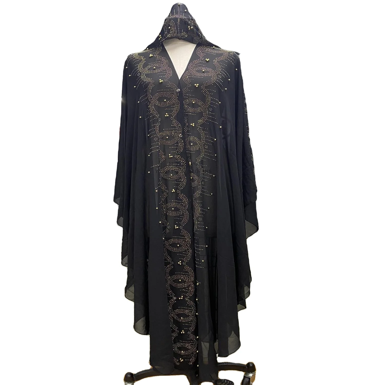 Super Size Chiffon Djellaba Dress Beading Embroidery Muslim Kimono Abaya Cardigan Dubai 2022 Turkish Kaftan Moroccan Boubou