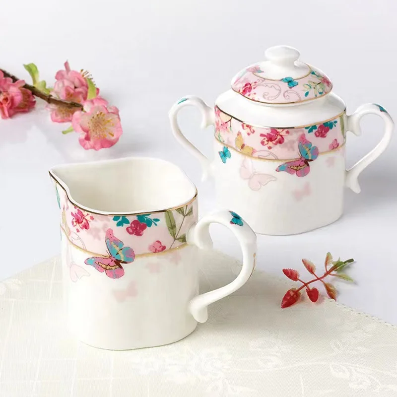 Elegant European luxury ceramic butterfly flower tea cup porcelain English afternoon tea & coffee cup and saucer set