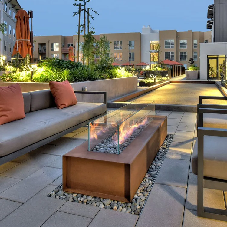 Smokeless Natural Gas Fire Pits Kit Burner Propane Firepit Table Corten Steel Fire Pit Gas Outdoor