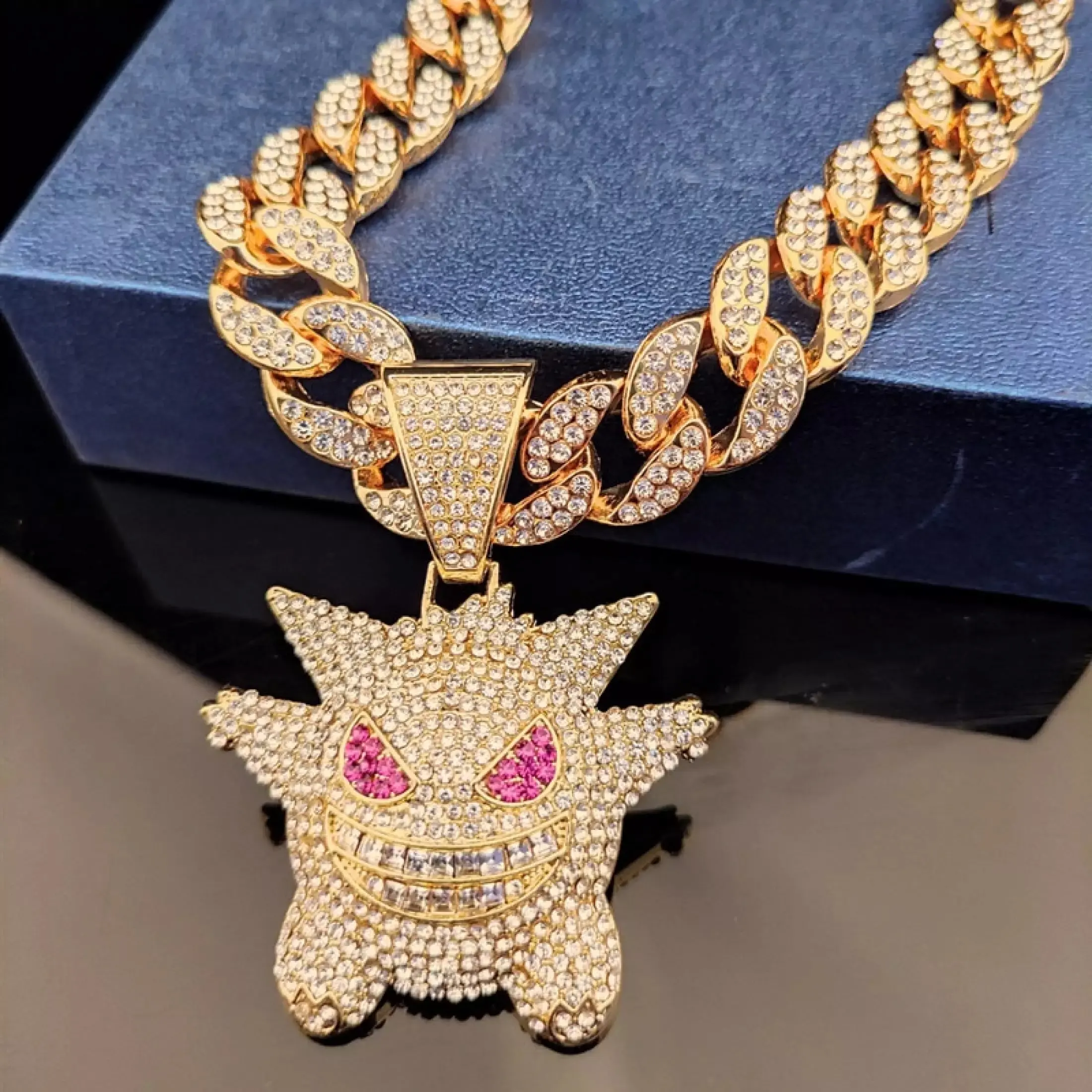 Wholesale Men Women Chunky Hip Hop Iced Out Bling Bling Gengar Infinity Pendant Width Cuban Chain Anime Necklace