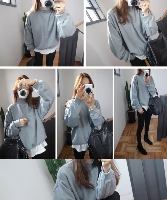 Wholesale 2021 Cute Women Pullover Autumn Knit Sweatshirt Coat Winter Loose Fleece Solid Color Round Neck Thick Hoodies Sweater