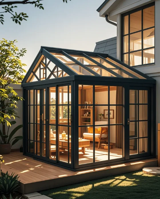 Hot Selling Quality Aluminum Conservatory Sunrooms 4 Season Slant Roof And Pool House Sunrooms Glass Houses