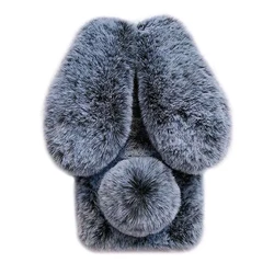 Lovely Girly Women Pink Rabbit Ear Mobile Phone Case Plush Soft Warm Cute Fur Fluffy Cell Phone Case For IPhone 13 pro