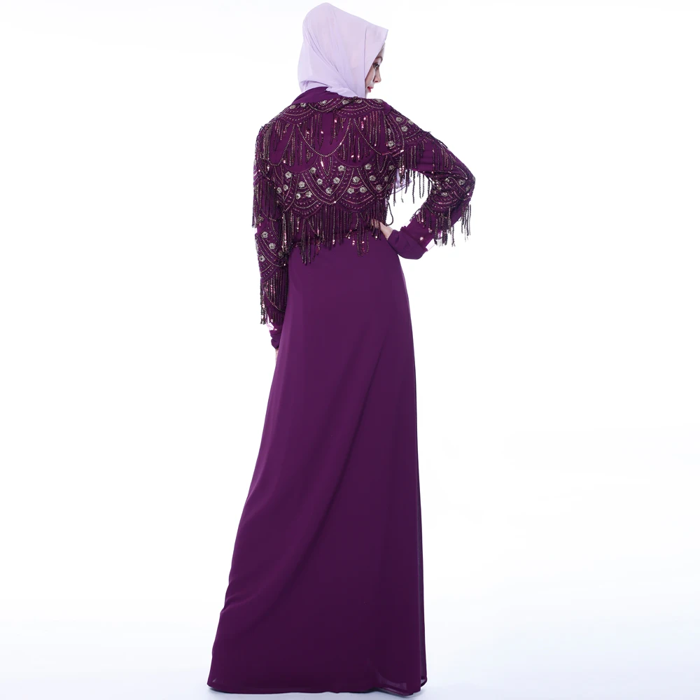 New sequined fringed cardigan Muslim long-sleeved outer wear national costume female skirt summer kimono 9715