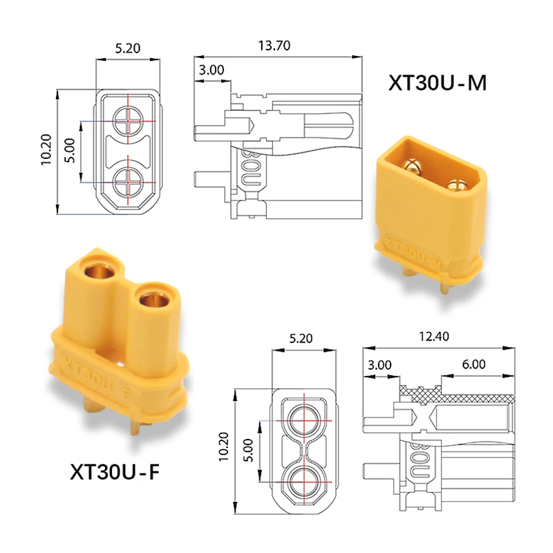 Amass Plug Motor connector XT30U charging connect plug for uav connectors