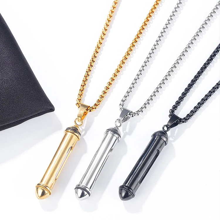 Amazon fashion stainless steel cylinder perfume bottle pendant necklace for men openable anniversary pendant for men
