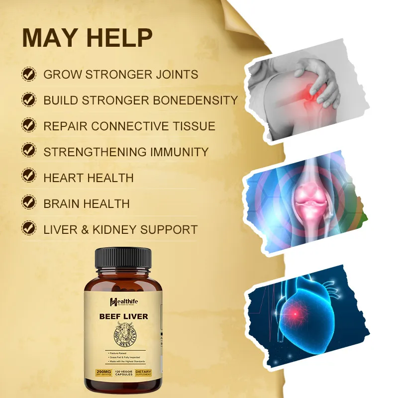 Healthife New Zealand Beef Liver Capsule 500mg/180caps/Bottle Grass Fed Beef Organ Capsule