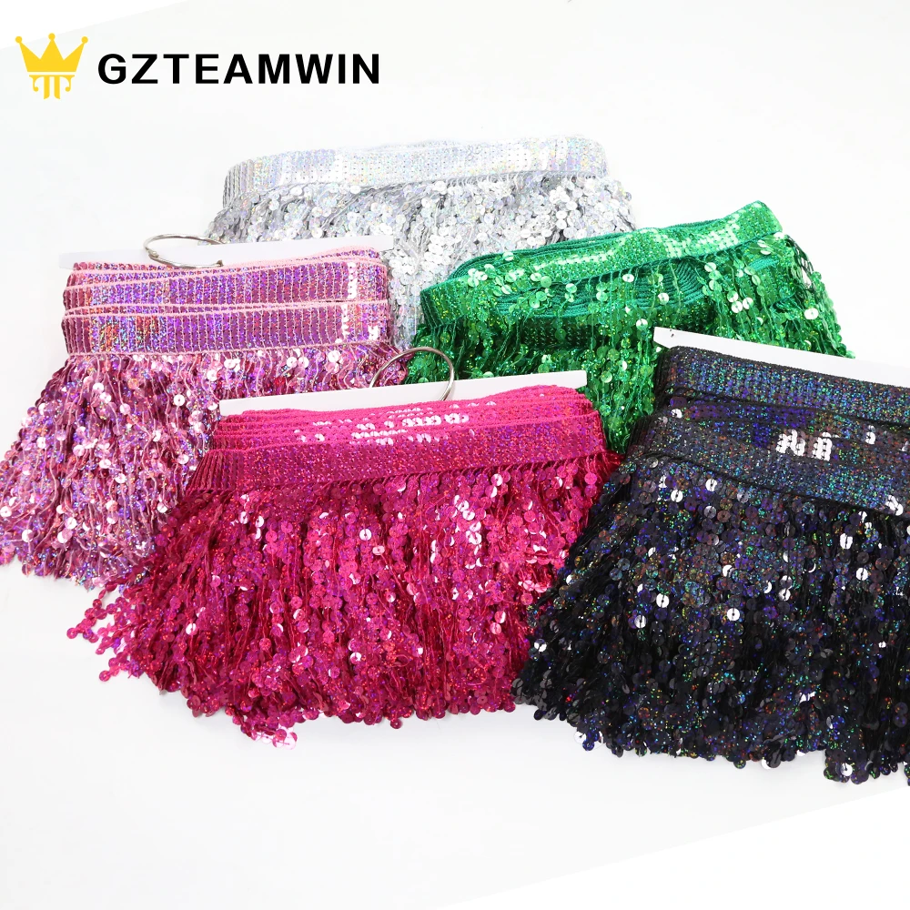 Tassel Fringe Fashion Clothing Sewing Accessories Custom 16cm Colorful Shiny Polyester Sequin Lace Tassel Trimming