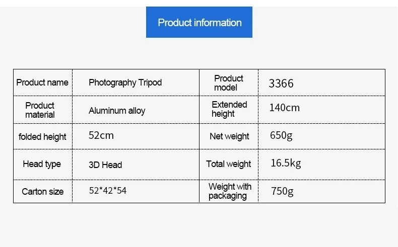 
3366 Professional And Lightweight Colorful Tripod For Camera And Video Made Of Aluminium Alloy 