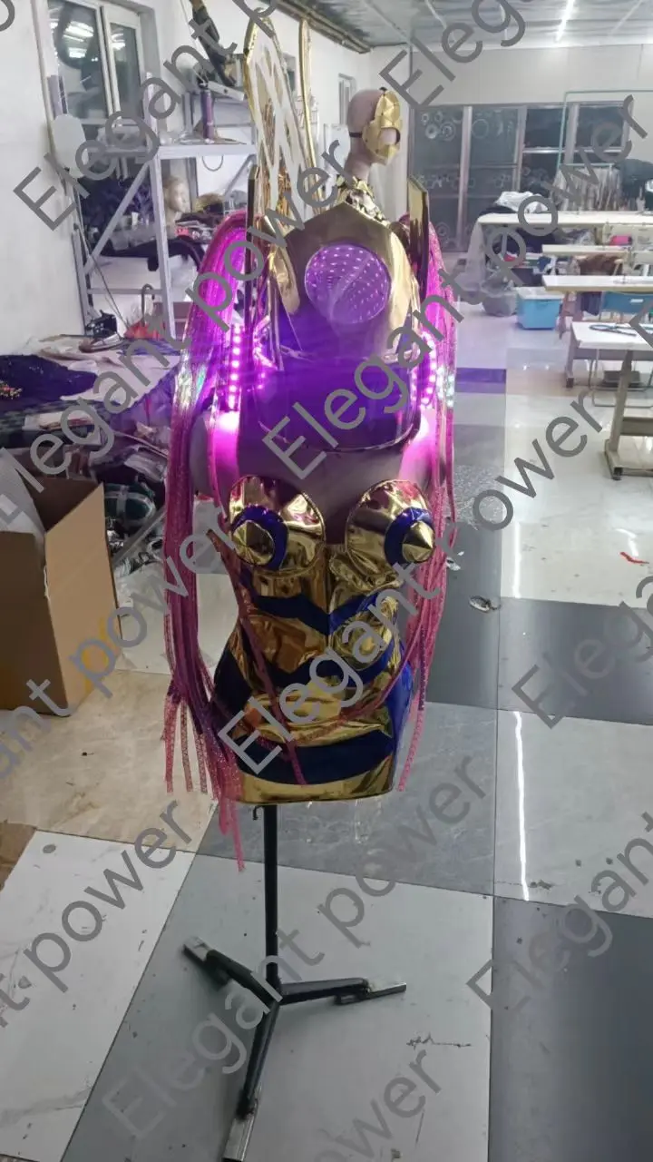2024  Hot selling!  Party Club stage show costume wig set led light up future technology outfit performance wear