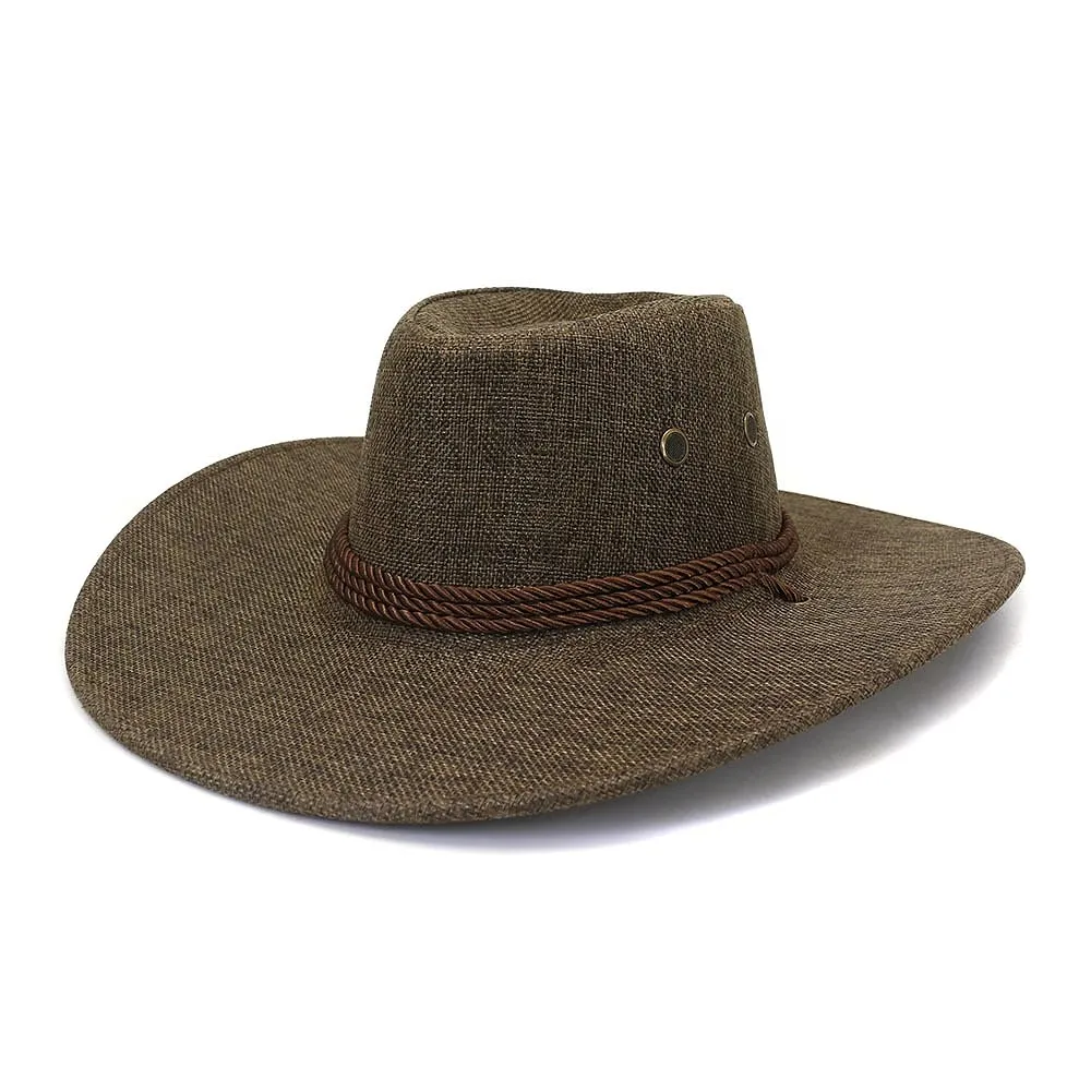 Wide Brim Light Cotton Brown Fedora Hat Rope Belt Bulk Whole Cowboy Hats