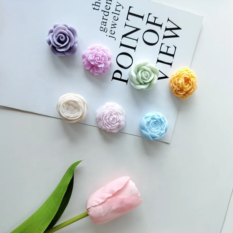 DM921 7 Cavity Austin Rose 3D Peony Bloom Flower Handmade Soap Mold Silicone Candle Wax Making Molds for DIY Craft Supplies