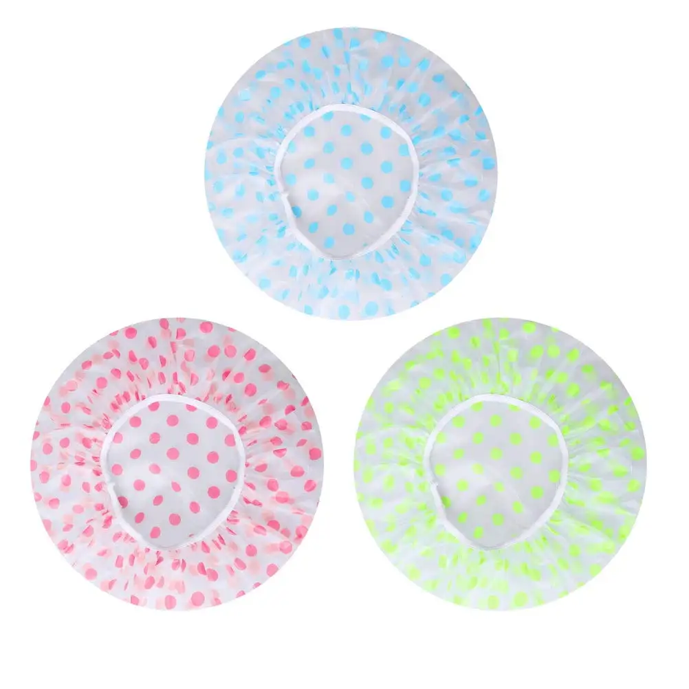 3 Pcs Waterproof Bath Caps Plastic Reusable Shower Caps Elastic Band Bath Hair Hat for Women Ladies Spa Salon