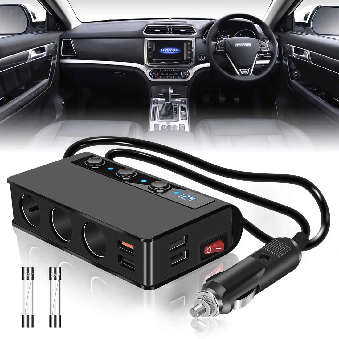 
6.6A 4-Port USB Auto Car Cigarette Lighter Socket Splitter Charger Plug Adapter DC 5V 1A+2.1A For All Phone PC IPAD 