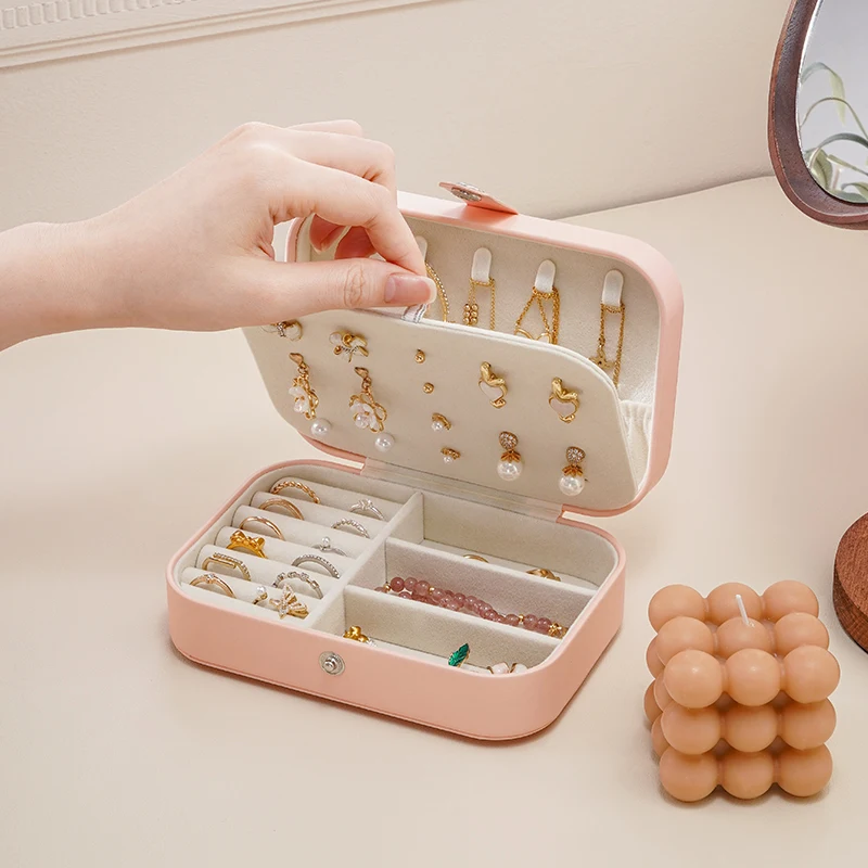 Wholesale Custom Logo Small PU Leather Trinket Jewelry Box Organizer Travel Necklace Ring Earring Jewellery Storage Gift Case