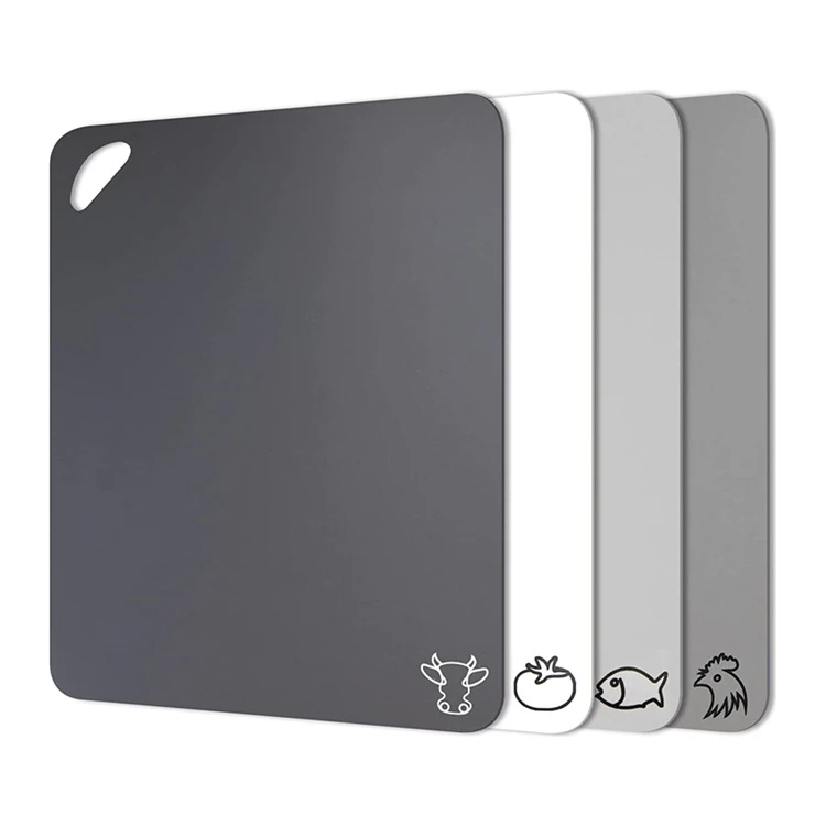 Set Of 4 Pcs Kitchen Plastic Cutting Boards With Food Icons For Meat Vegetable Fish Chicken