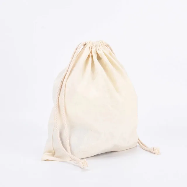 Wholesale Custom Logo Silk Screen Print Organic Cotton Muslin Double Shopping Pouch Canvas Drawstring dust bags for handbag shoe