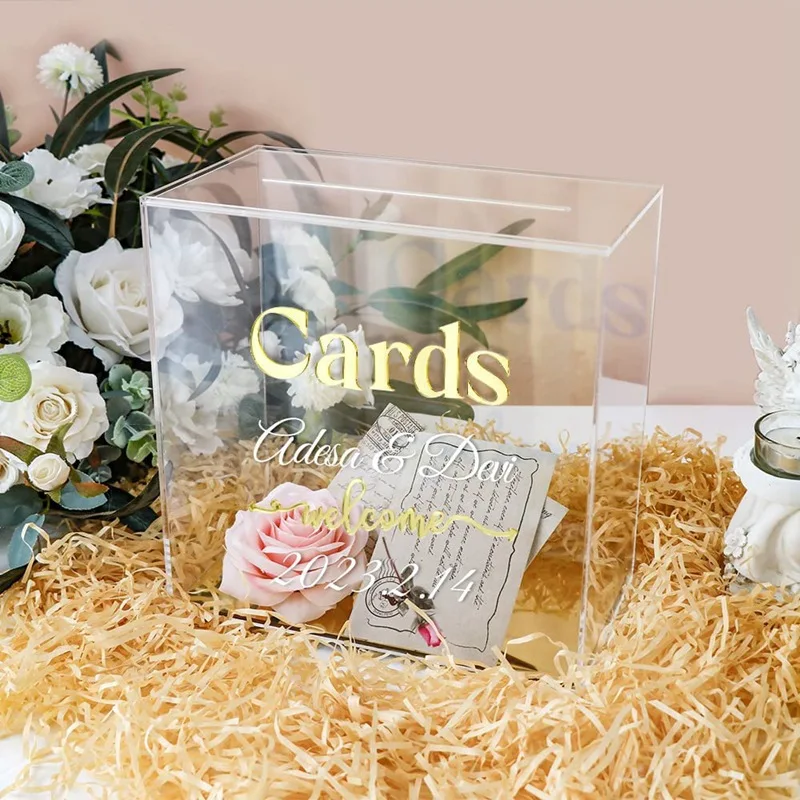Acrylic Clear Acrylic Wishing Well Ballot Box With Slot Money Card Boxes For Wedding Receptions
