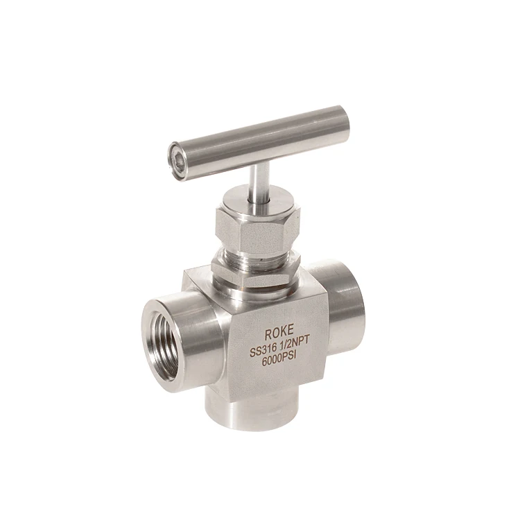 Stainless Steel 6000psi Female Thread Integral Forged 3-Way Needle Valve