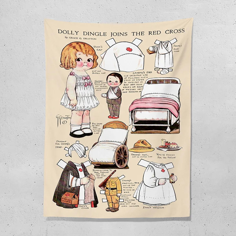 Lovely Vintage Cartoon Style Children Girls Household Bedroom Dormitory Background Cloth Wall Hanging Tapestry