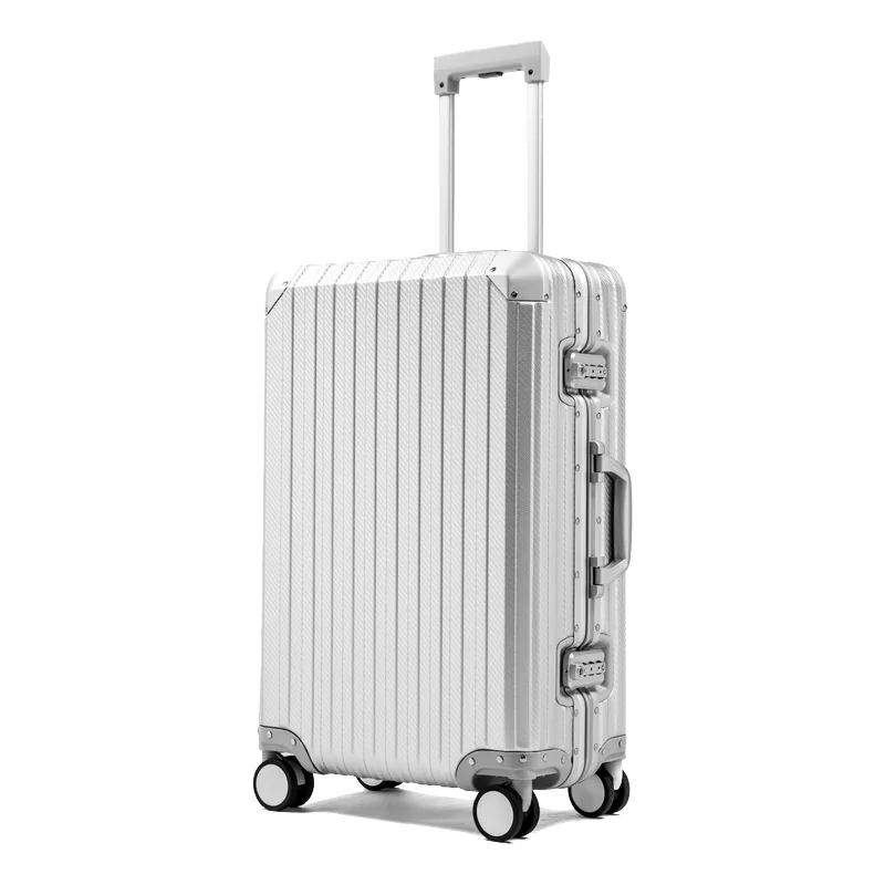 100% Full Aluminum Suitcase Koffer Travel Daily Use Business Luggage Designed Traveling Case With Woven effect