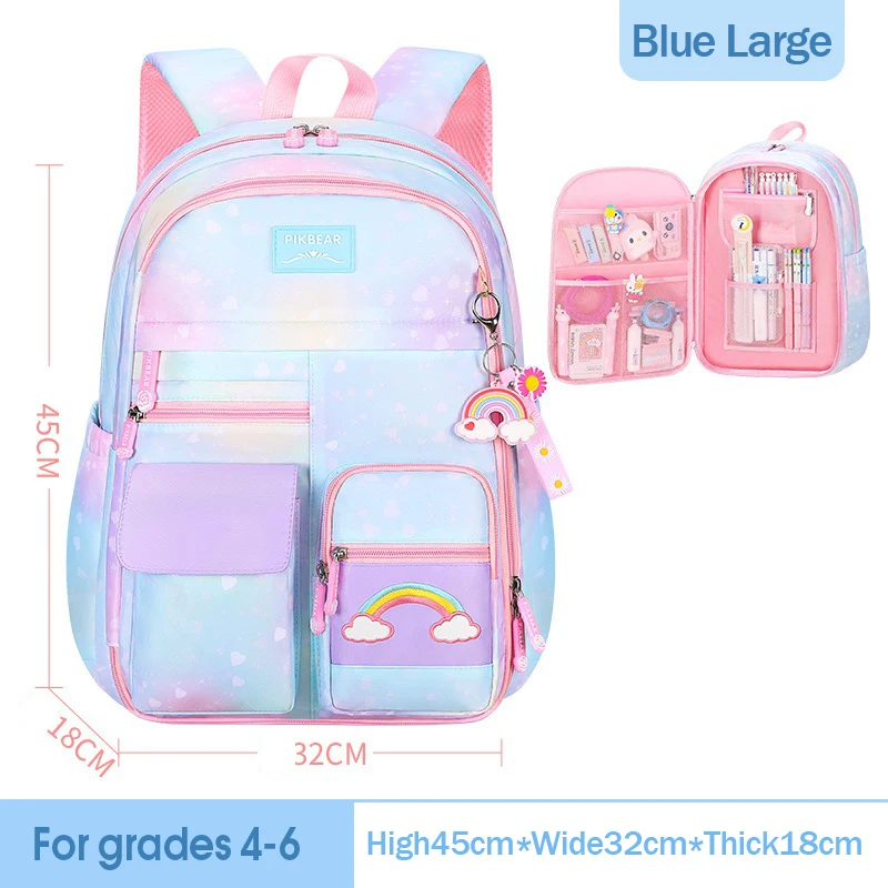 2024 New Primary School Backpack Cute Colorful Bags for Girls Princess School Bags Waterproof Children Rainbow Series Schoolbags