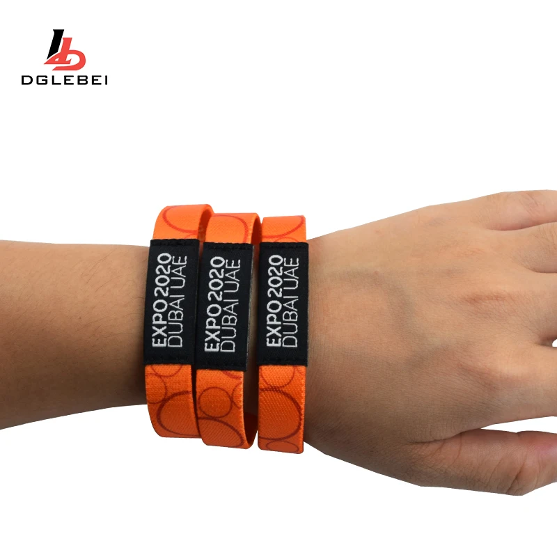 High quality custom logo polyester event bracelet elastic custom fabric wristband for activity