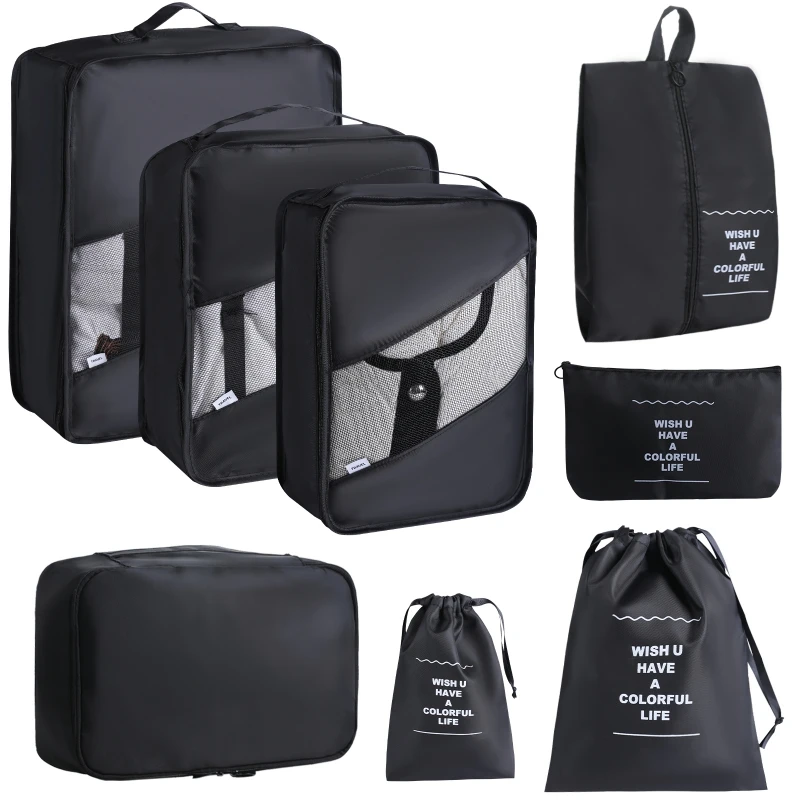 Wholesale new multi-function 7 pcs pack clothes organizer waterproof travel luggage organizer set with women packing cubes