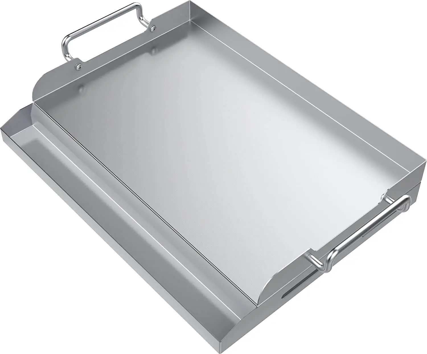 Stainless Steel Griddle Triplicate Universal Flat Top Rectangular Plate BBQ Charcoal/Gas Grill with 2 Handles and Grease Groove