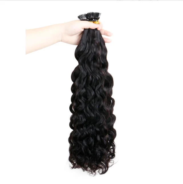 Wholesale High Quality Water Wave Virgin Hair Weave Bundles Pre Bonded Microlinks Keratin Capsule I Tip Human Hair Extensions