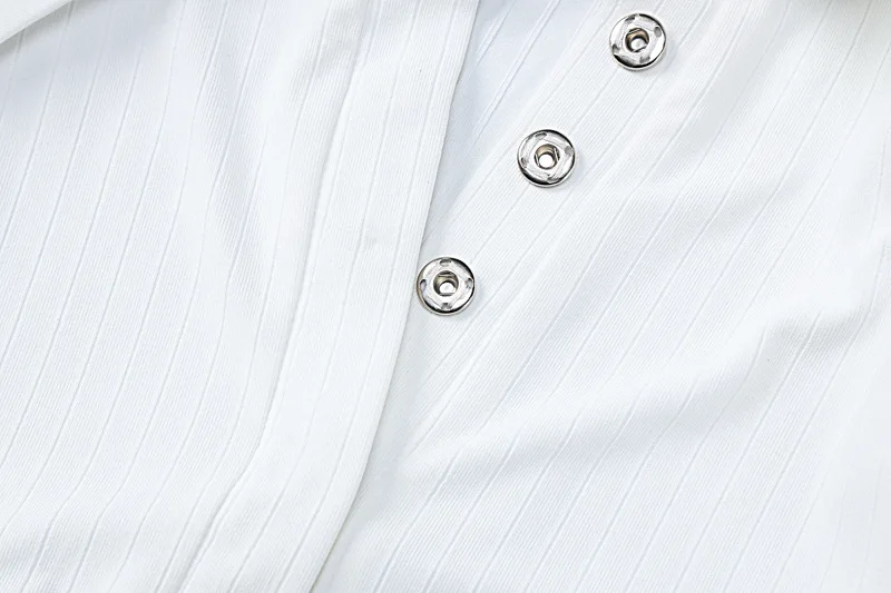 White Color Women Elegant Long Sleeve Shoulder Padded Dress Knit Button Dress With Fur