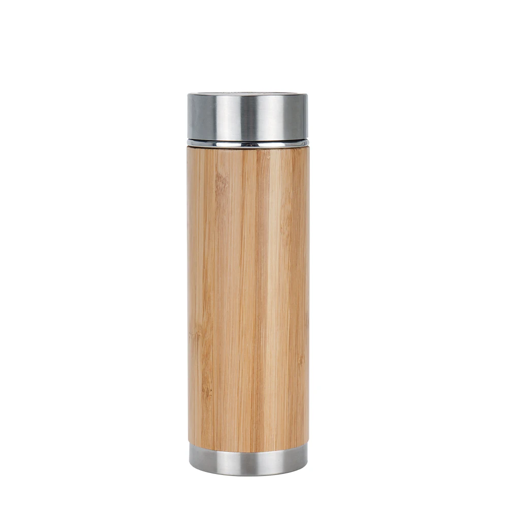 Wholesale engraving 450ml travel sublimation bamboo thermos mug with screw lid cup